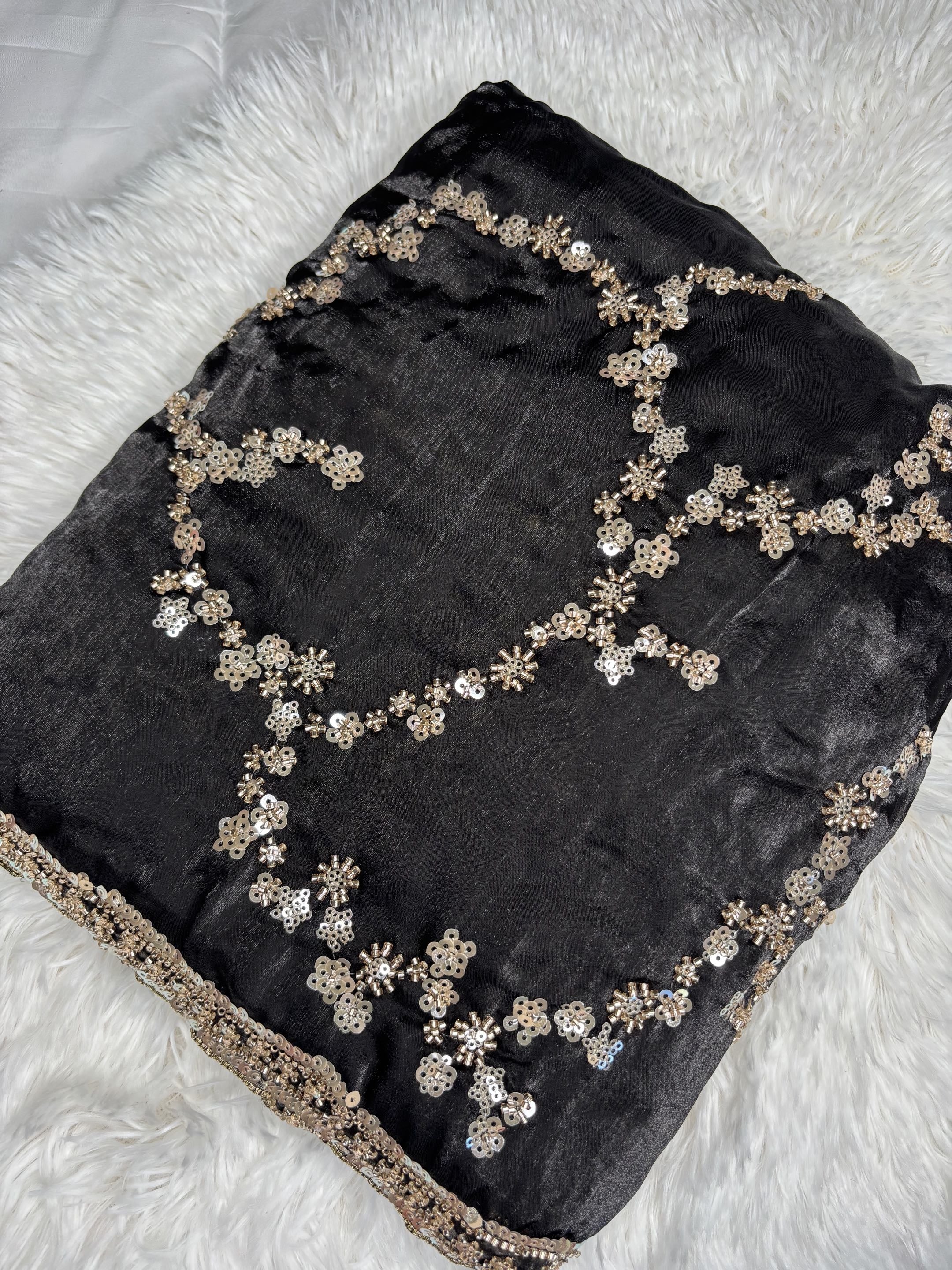 Organza Fendi Silk Bridal Gold Sequence Saree
