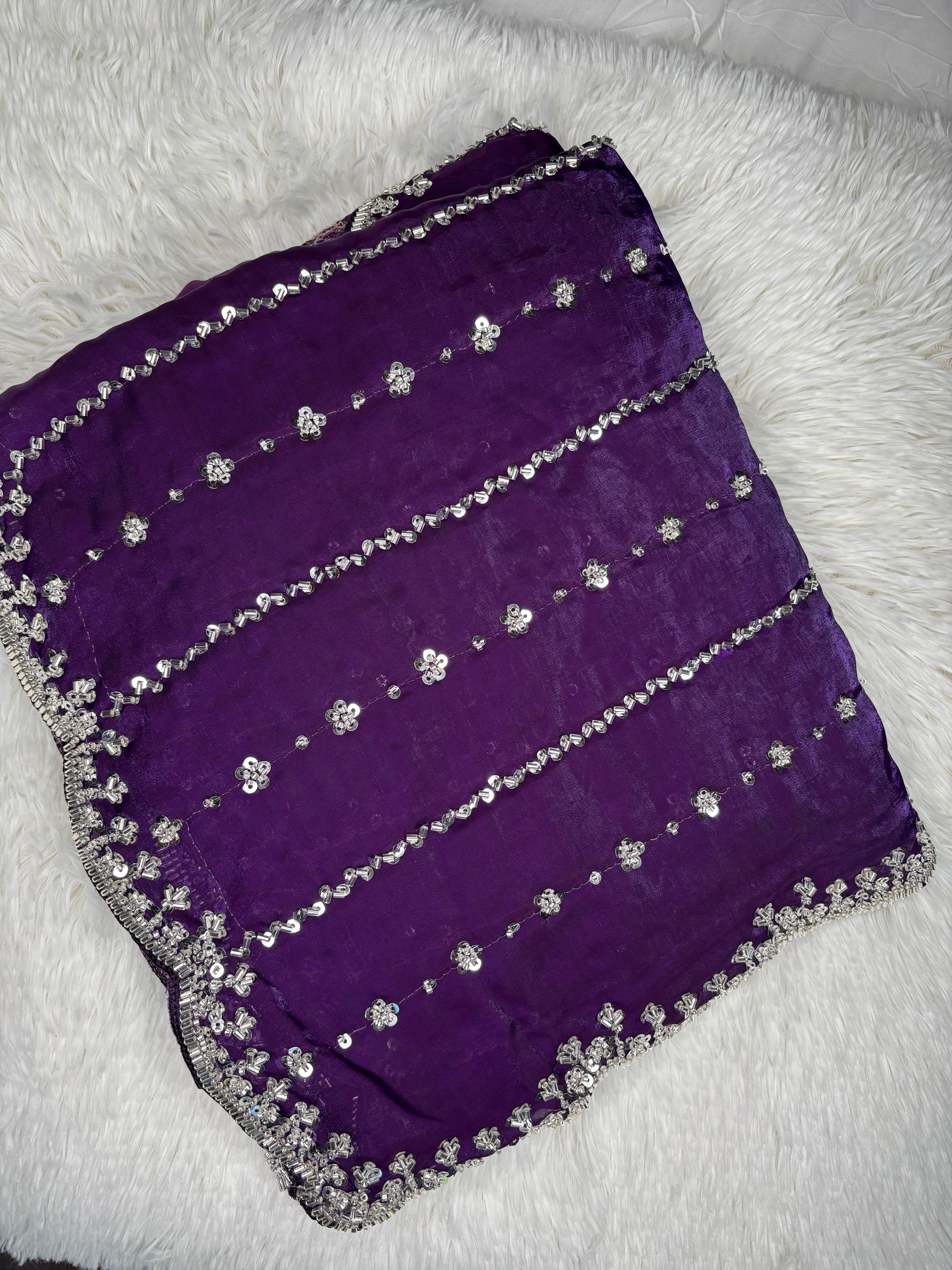Kaddhana Beads Organza Fendi Silk Saree