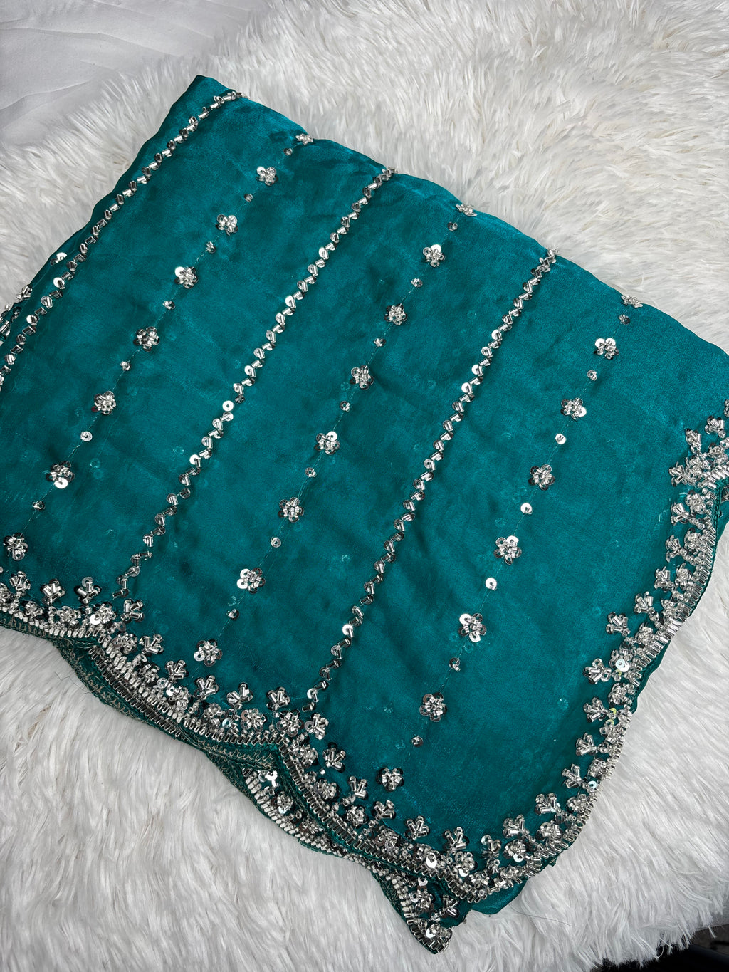 Kaddhana Beads Organza Fendi Silk Saree