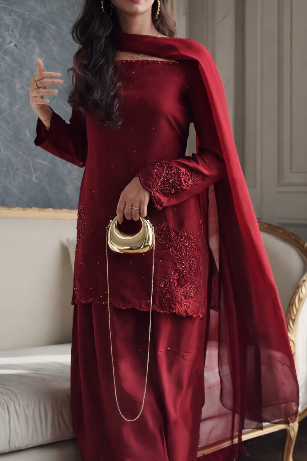 Maroon Farshi Shalwar Suit