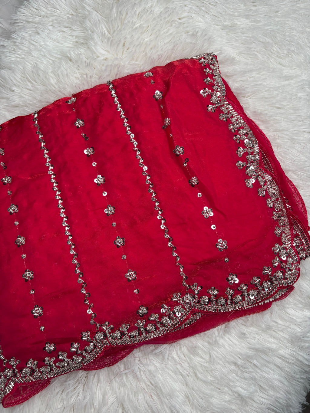 Kaddhana Beads Organza Fendi Silk Saree