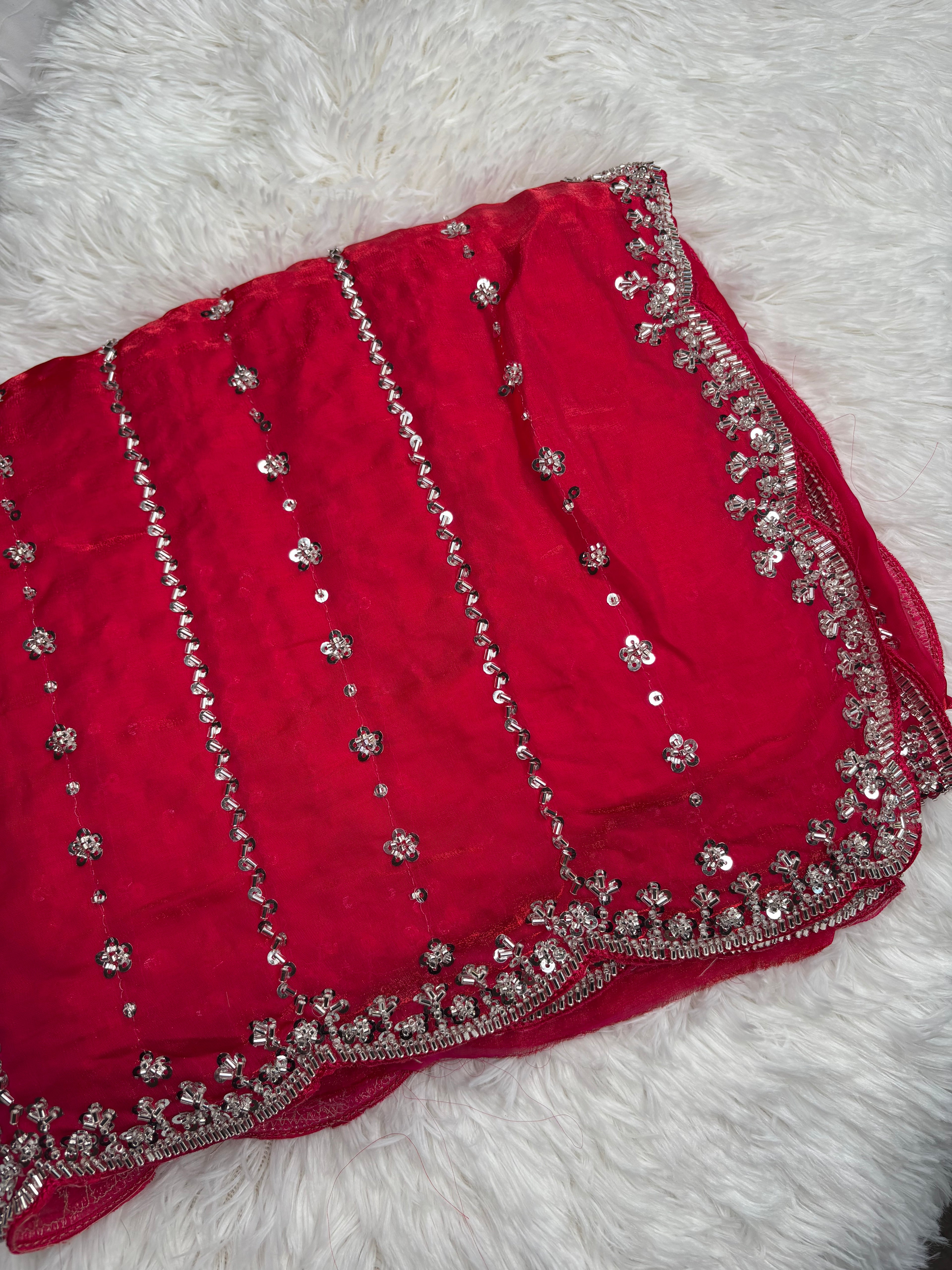 Kaddhana Beads Organza Fendi Silk Saree