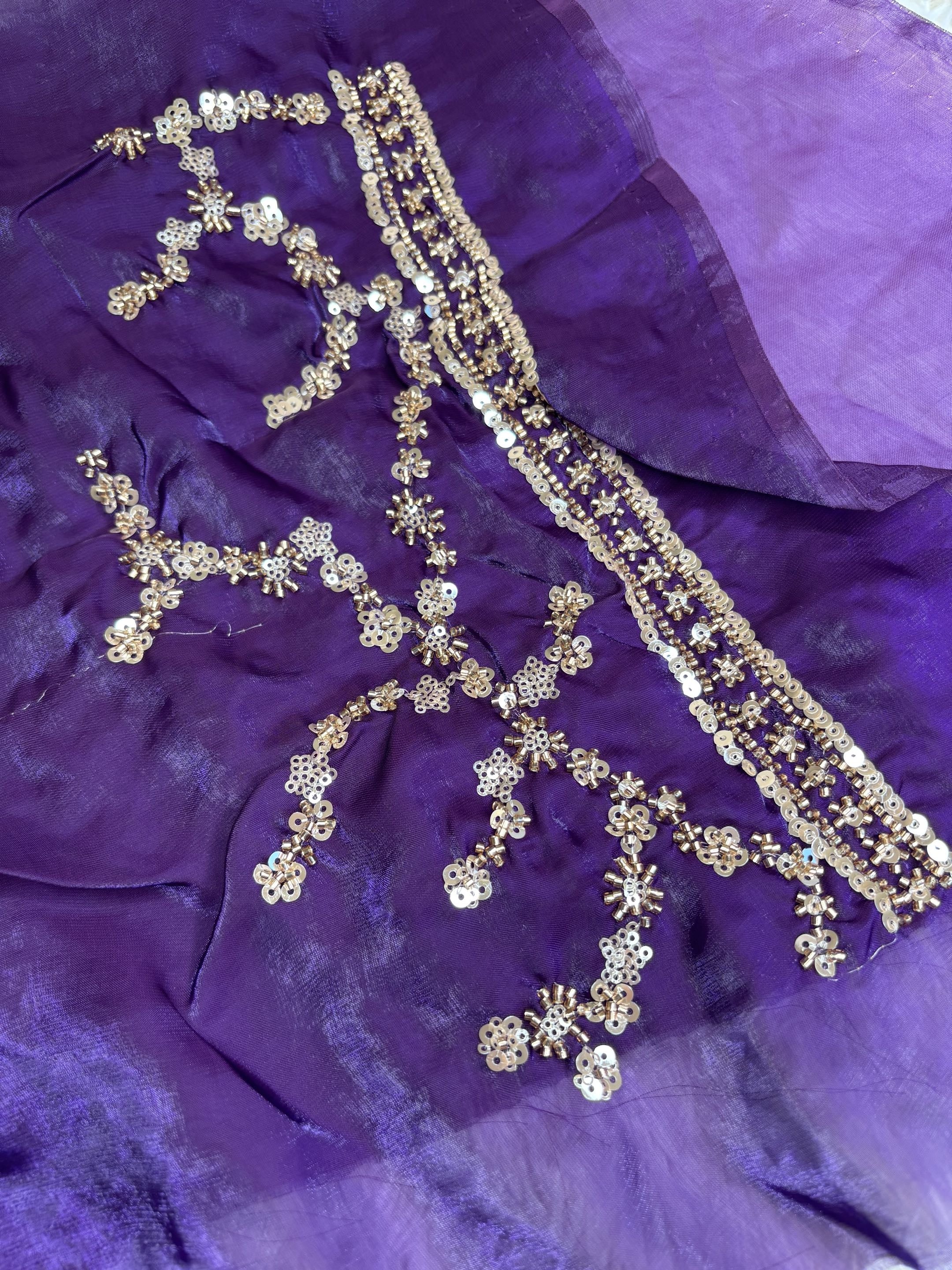 Organza Fendi Silk Bridal Gold Sequence Saree