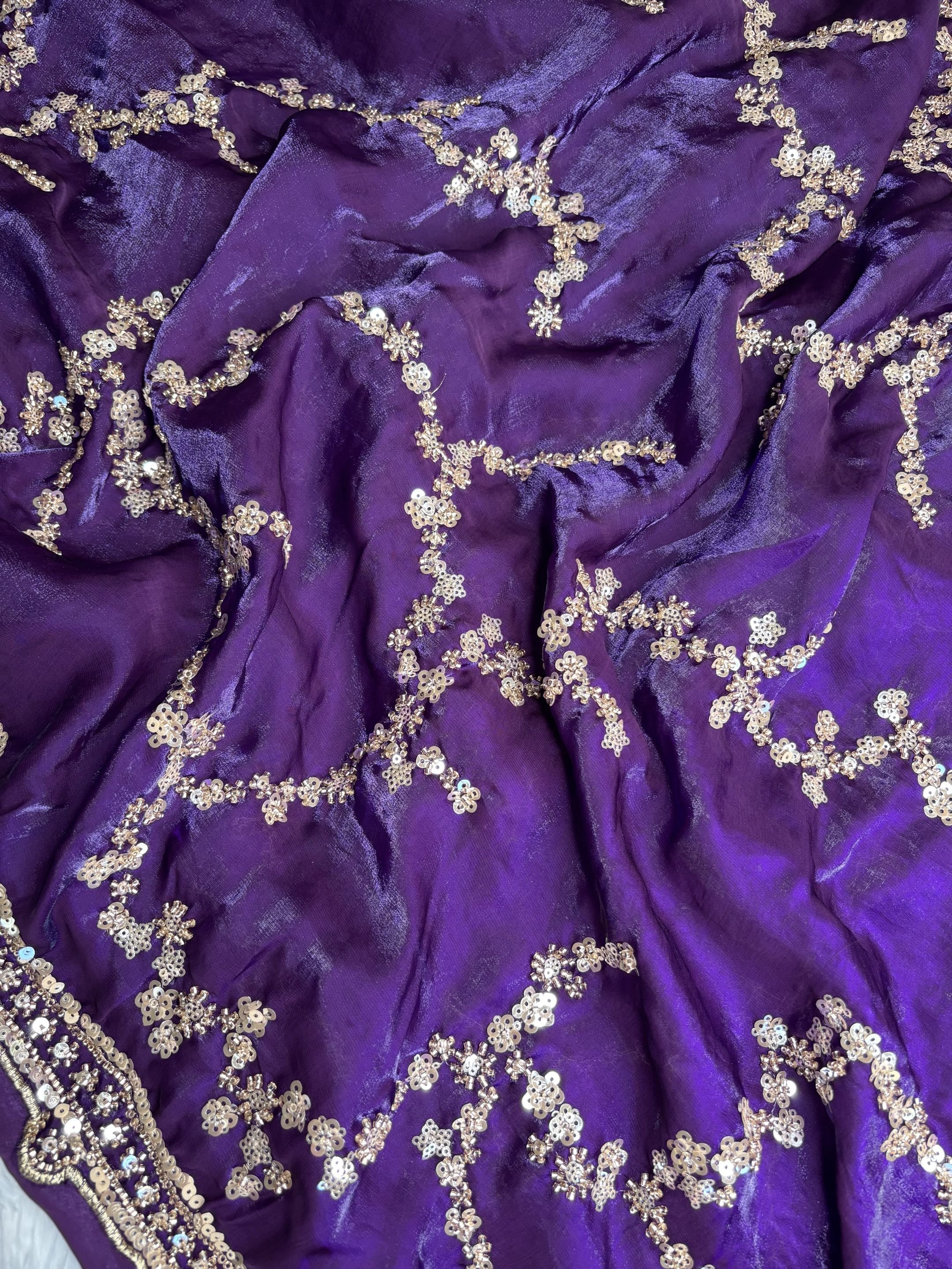 Organza Fendi Silk Bridal Gold Sequence Saree