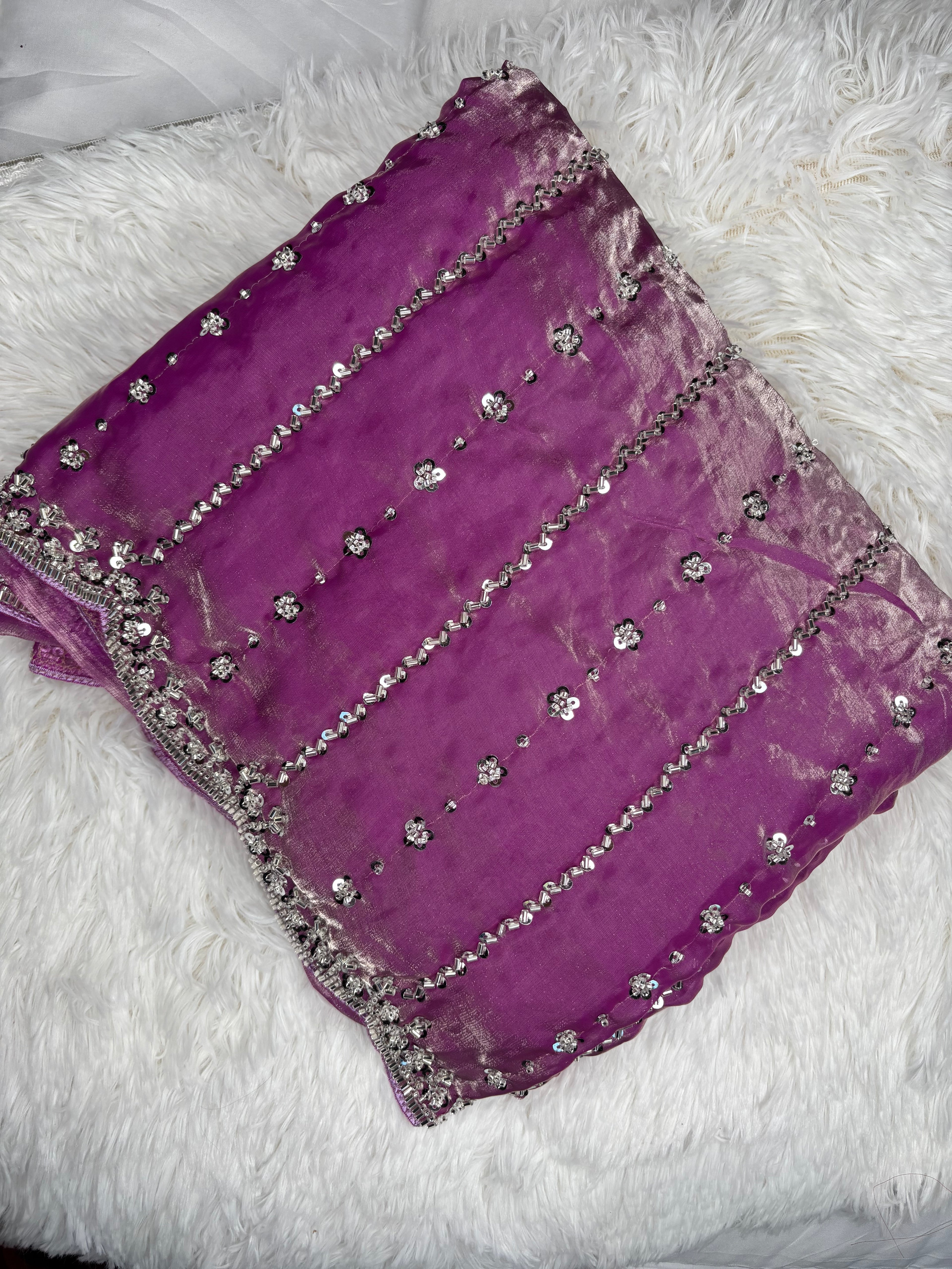 Kaddhana Beads Organza Fendi Silk Saree