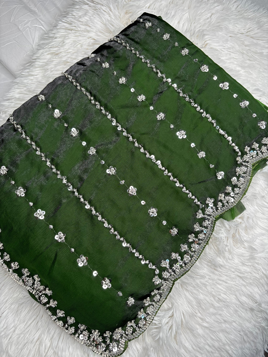 Kaddhana Beads Organza Fendi Silk Saree