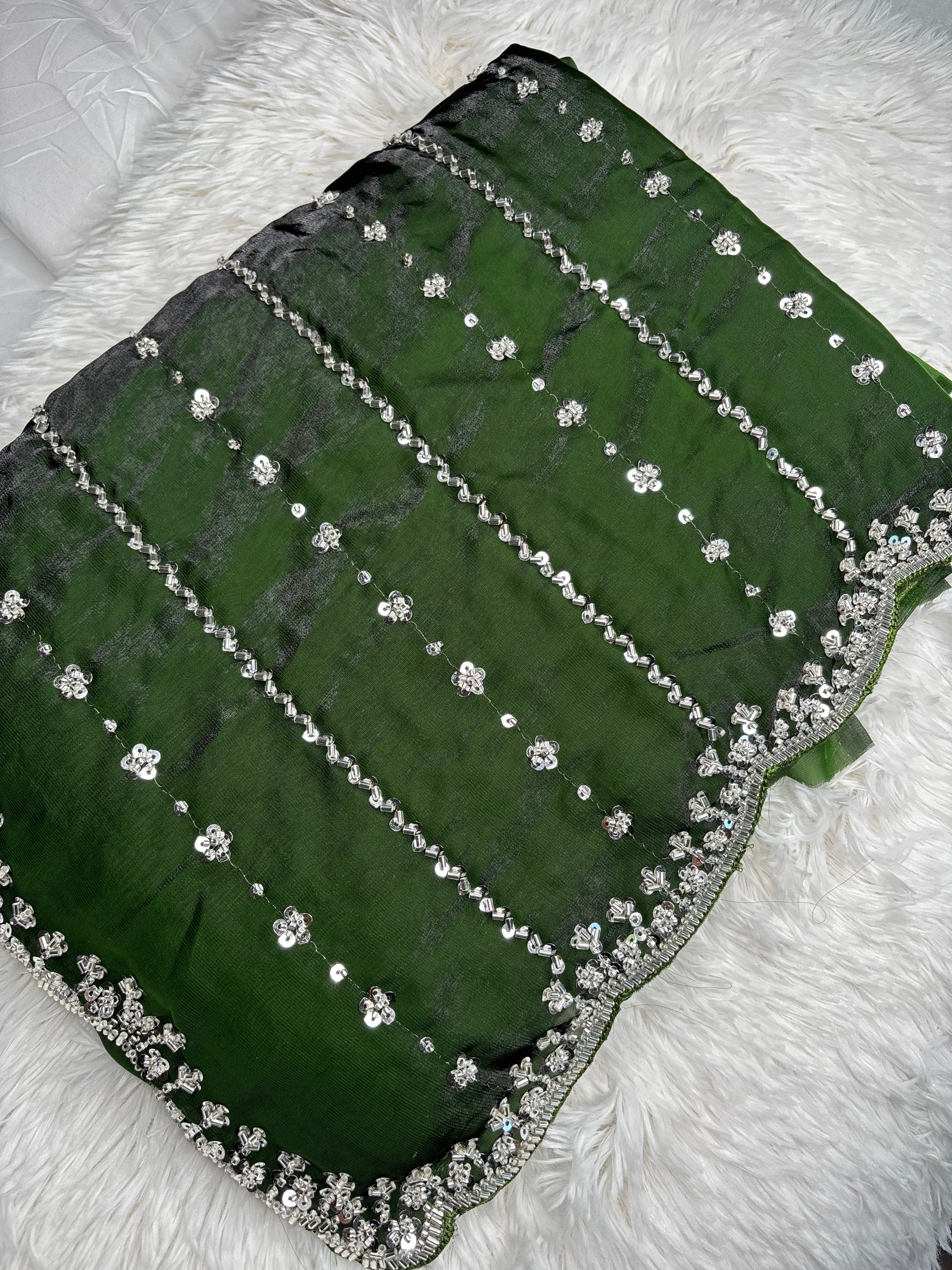 Kaddhana Beads Organza Fendi Silk Saree