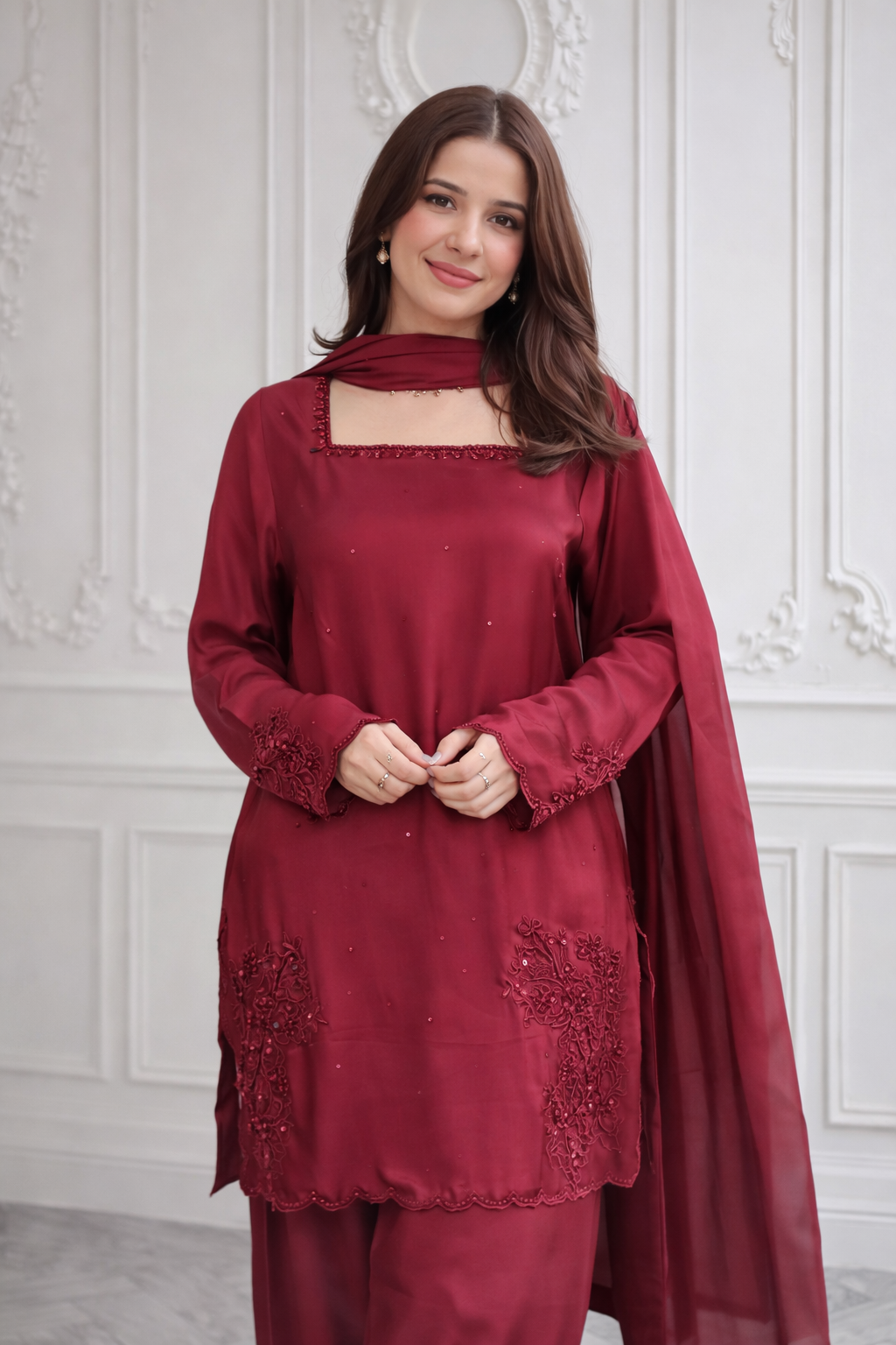 Maroon Farshi Shalwar Suit