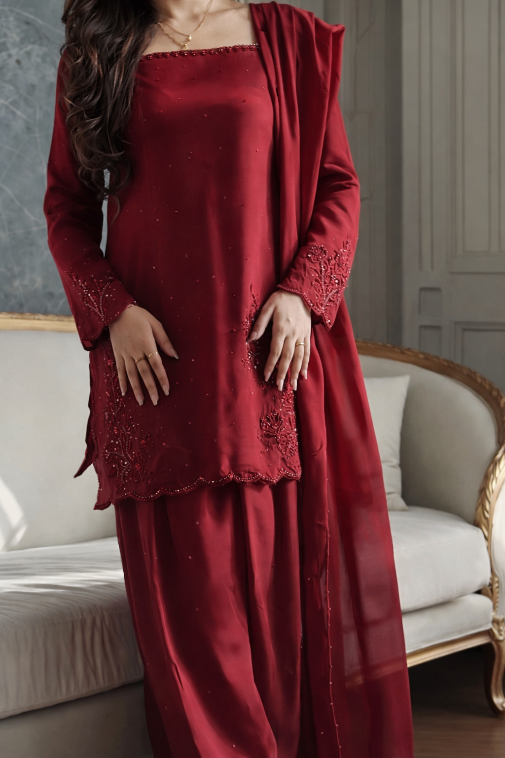 Maroon Farshi Shalwar Suit