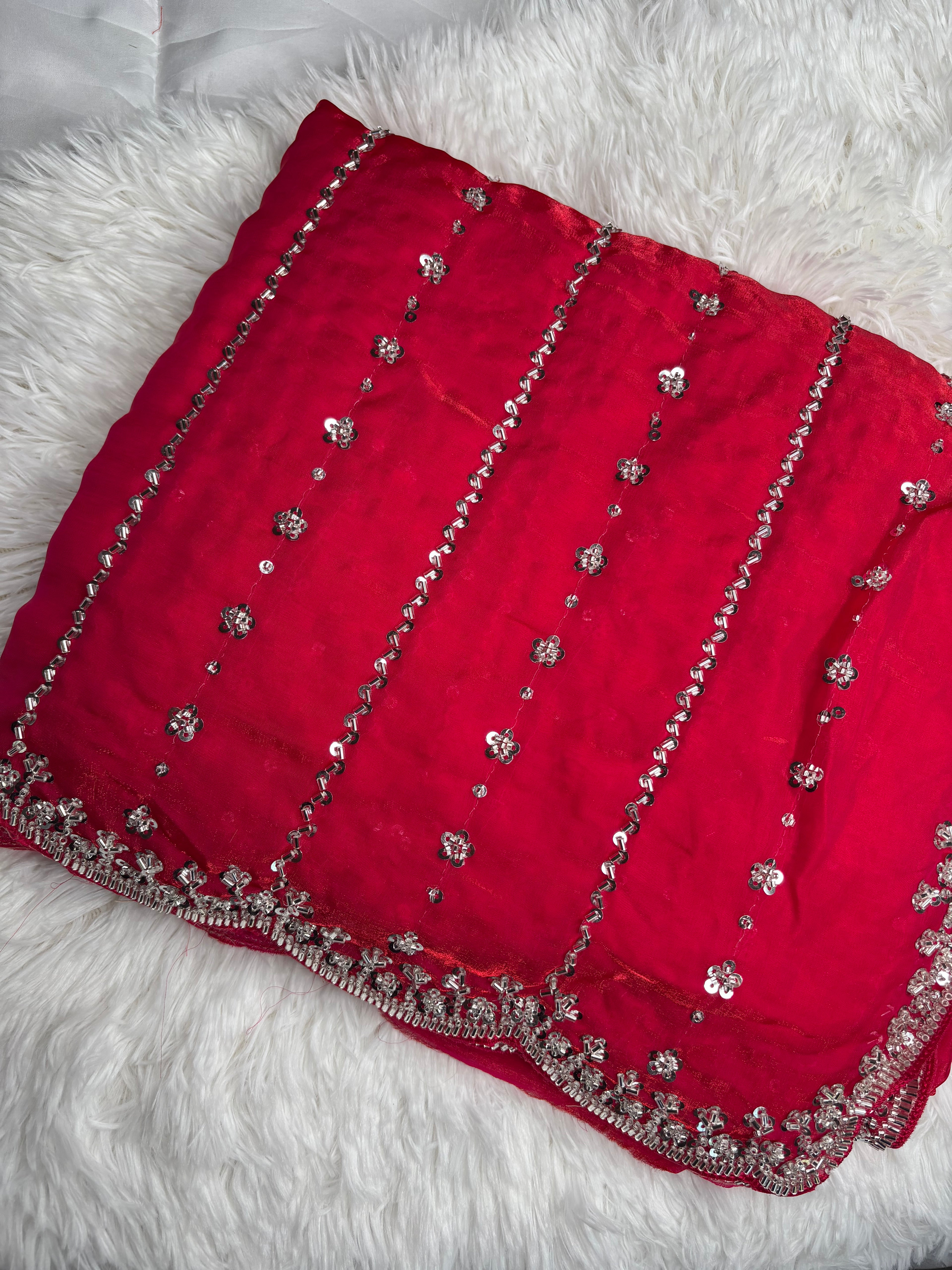 Kaddhana Beads Organza Fendi Silk Saree