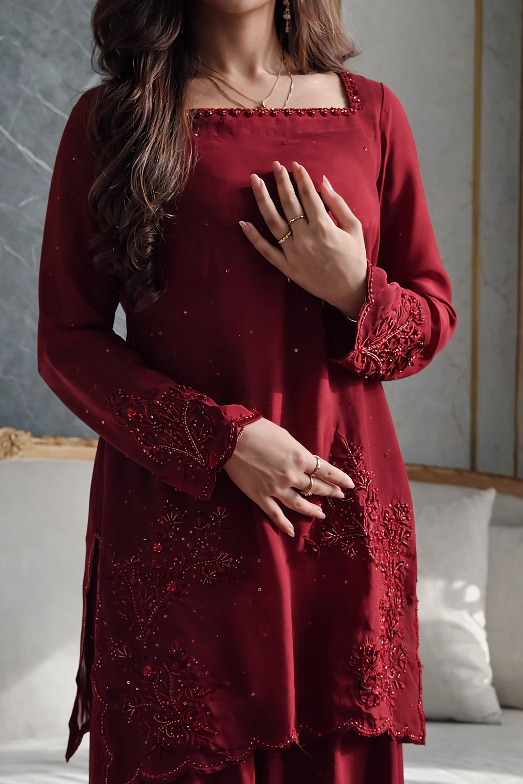 Maroon Farshi Shalwar Suit