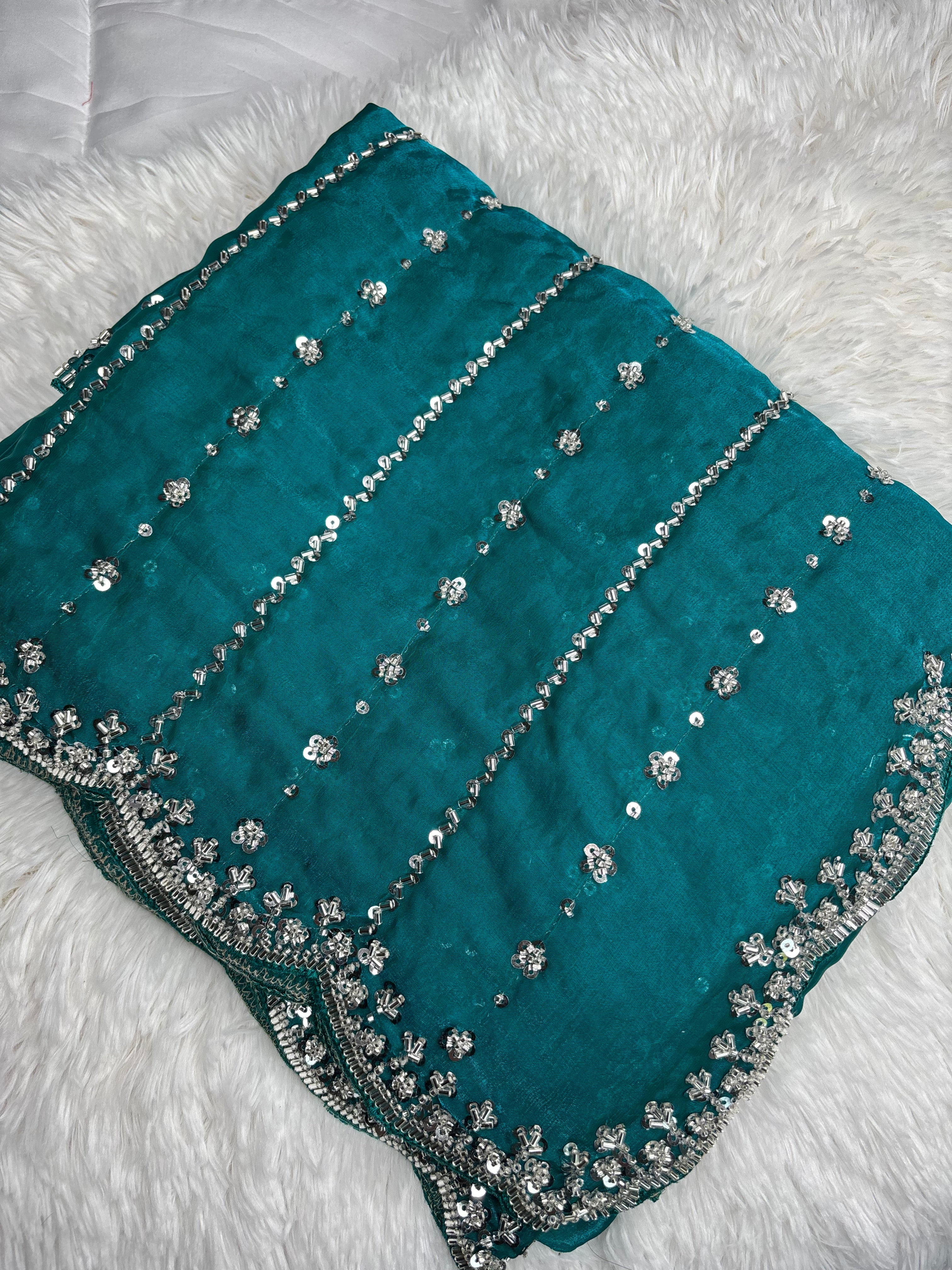 Kaddhana Beads Organza Fendi Silk Saree