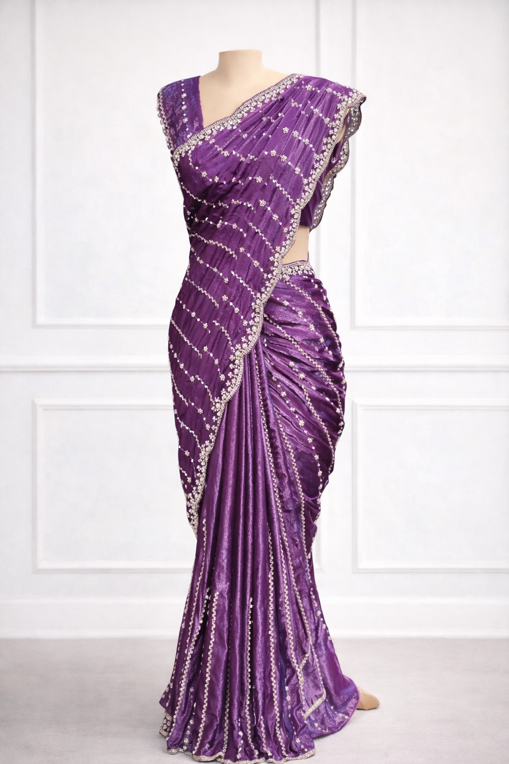 Kaddhana Beads Organza Fendi Silk Saree