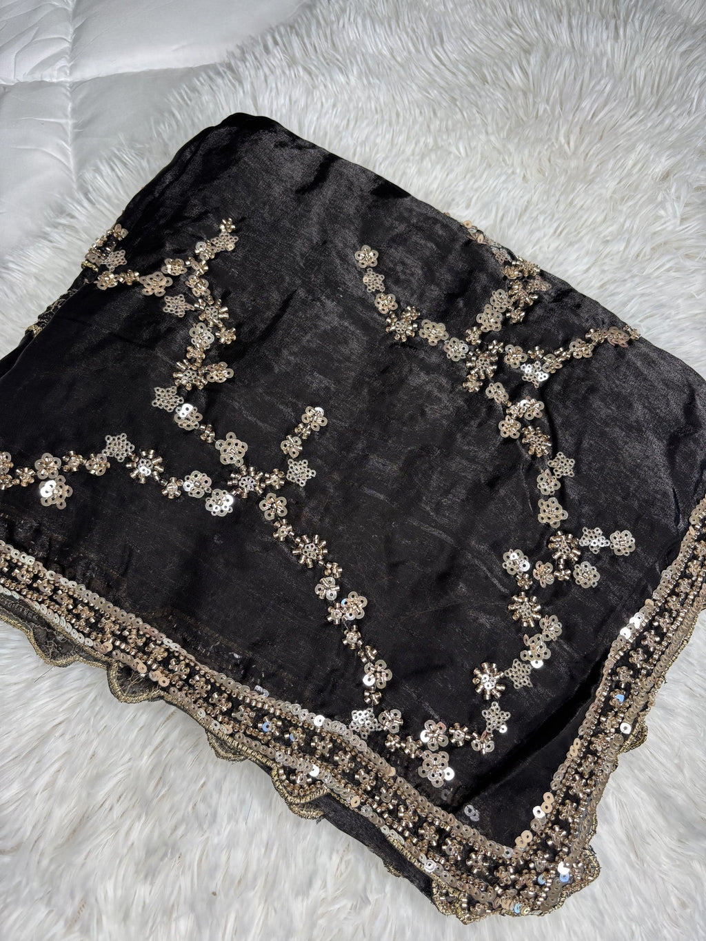 Organza Fendi Silk Bridal Gold Sequence Saree