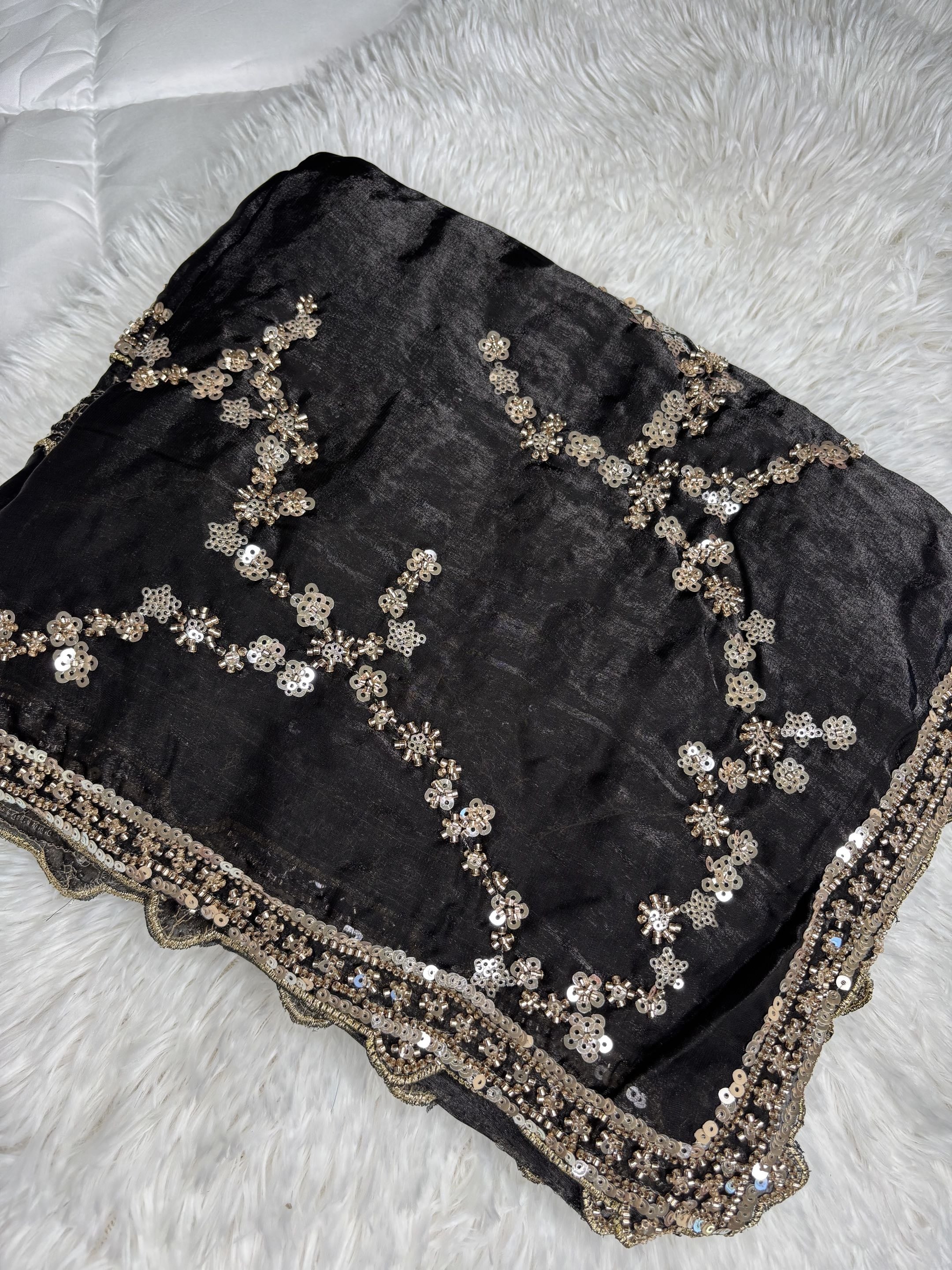 Organza Fendi Silk Bridal Gold Sequence Saree