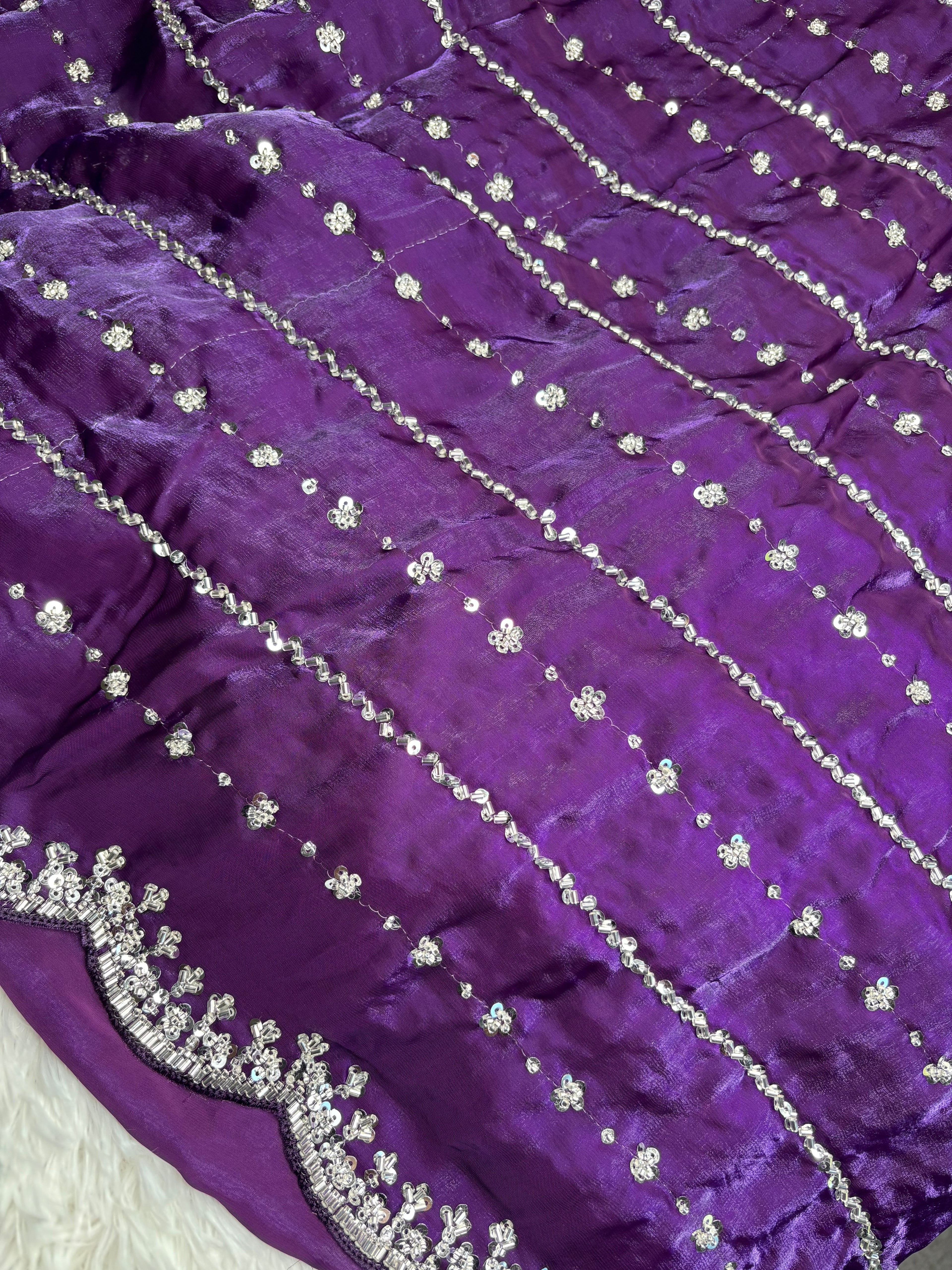 Kaddhana Beads Organza Fendi Silk Saree