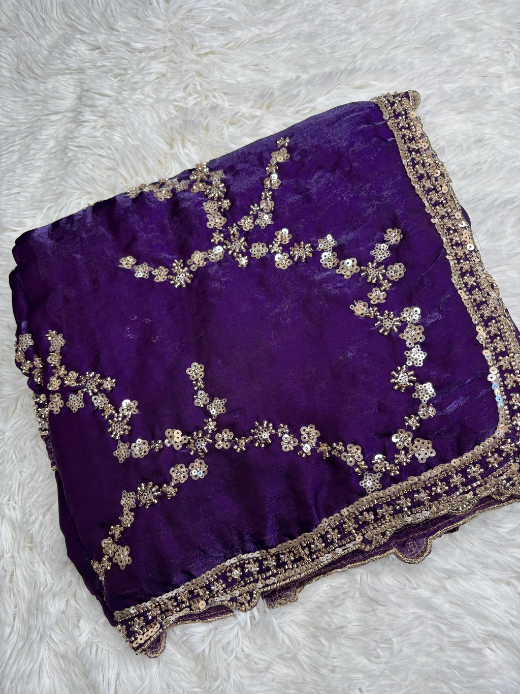 Organza Fendi Silk Bridal Gold Sequence Saree