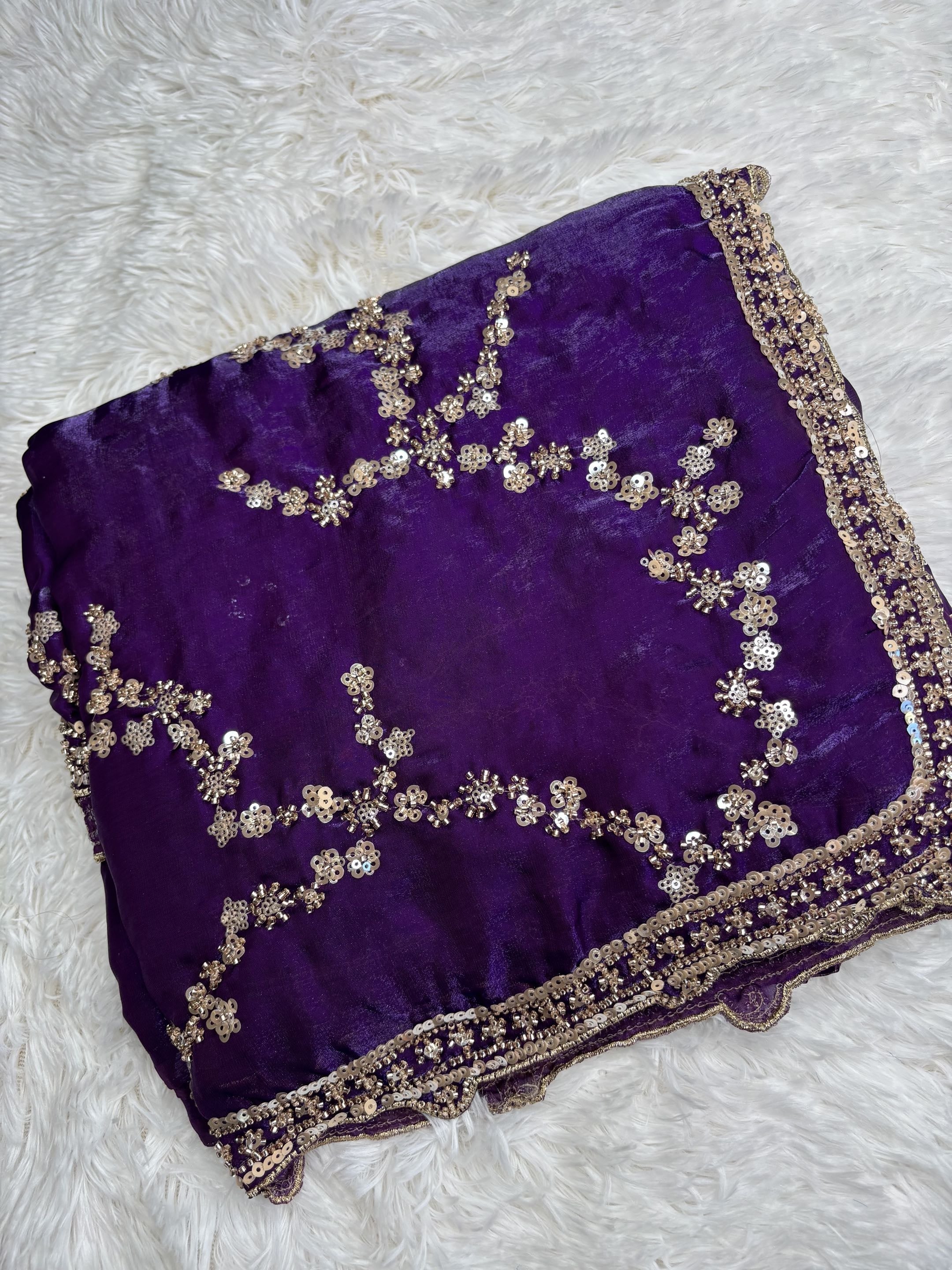 Organza Fendi Silk Bridal Gold Sequence Saree