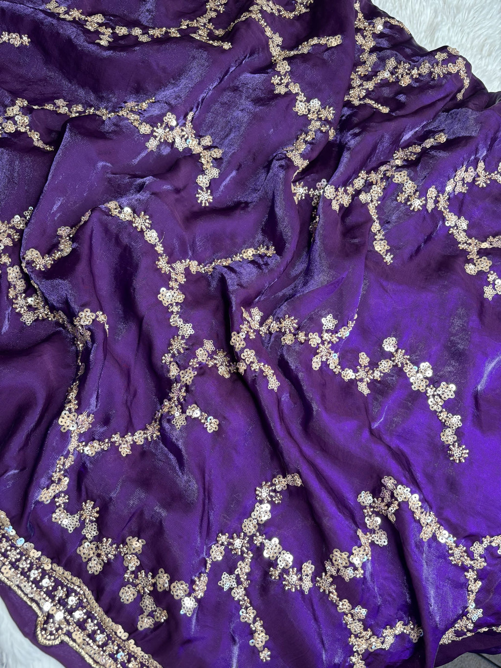 Organza Fendi Silk Bridal Gold Sequence Saree