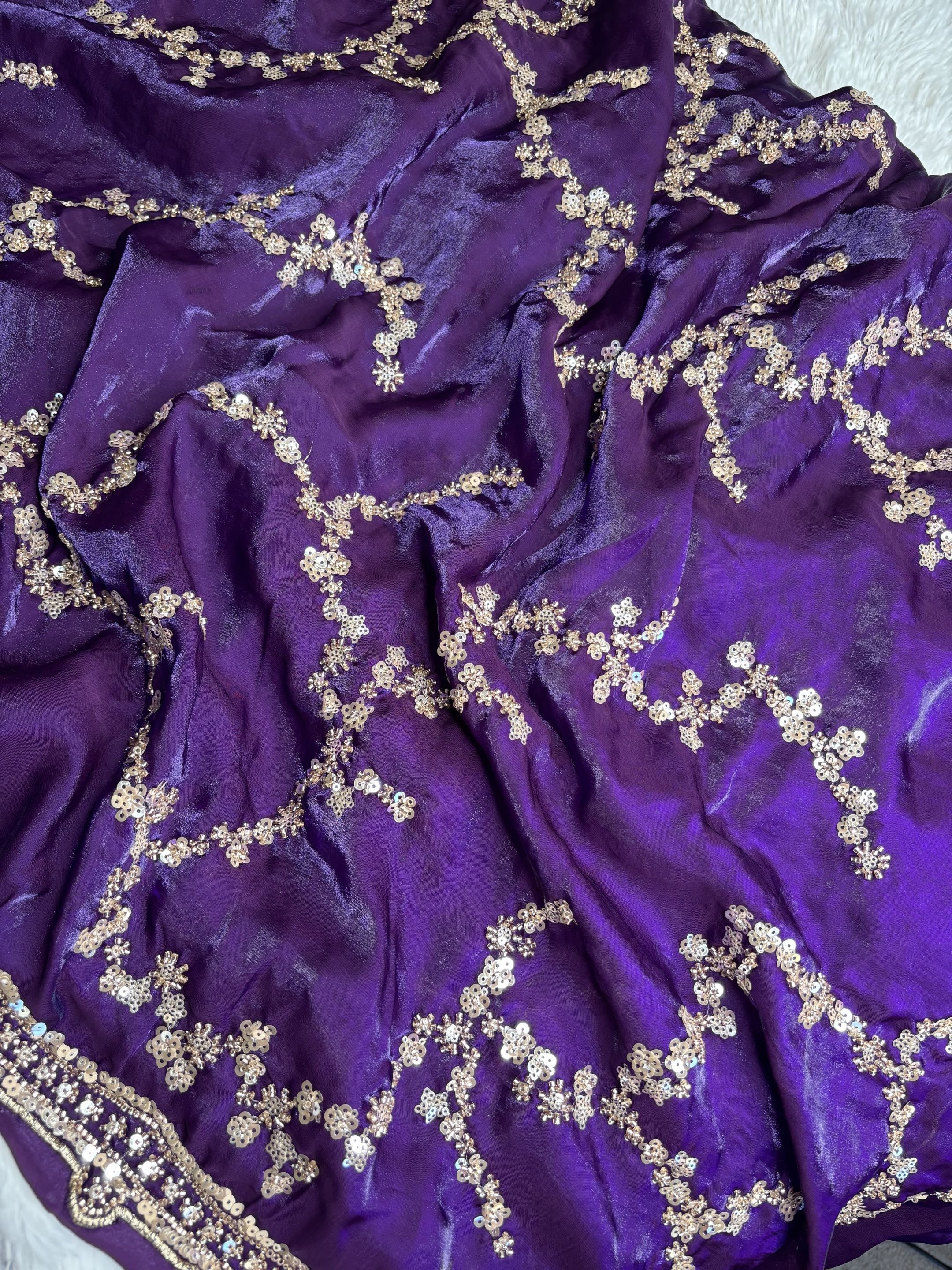 Organza Fendi Silk Bridal Gold Sequence Saree
