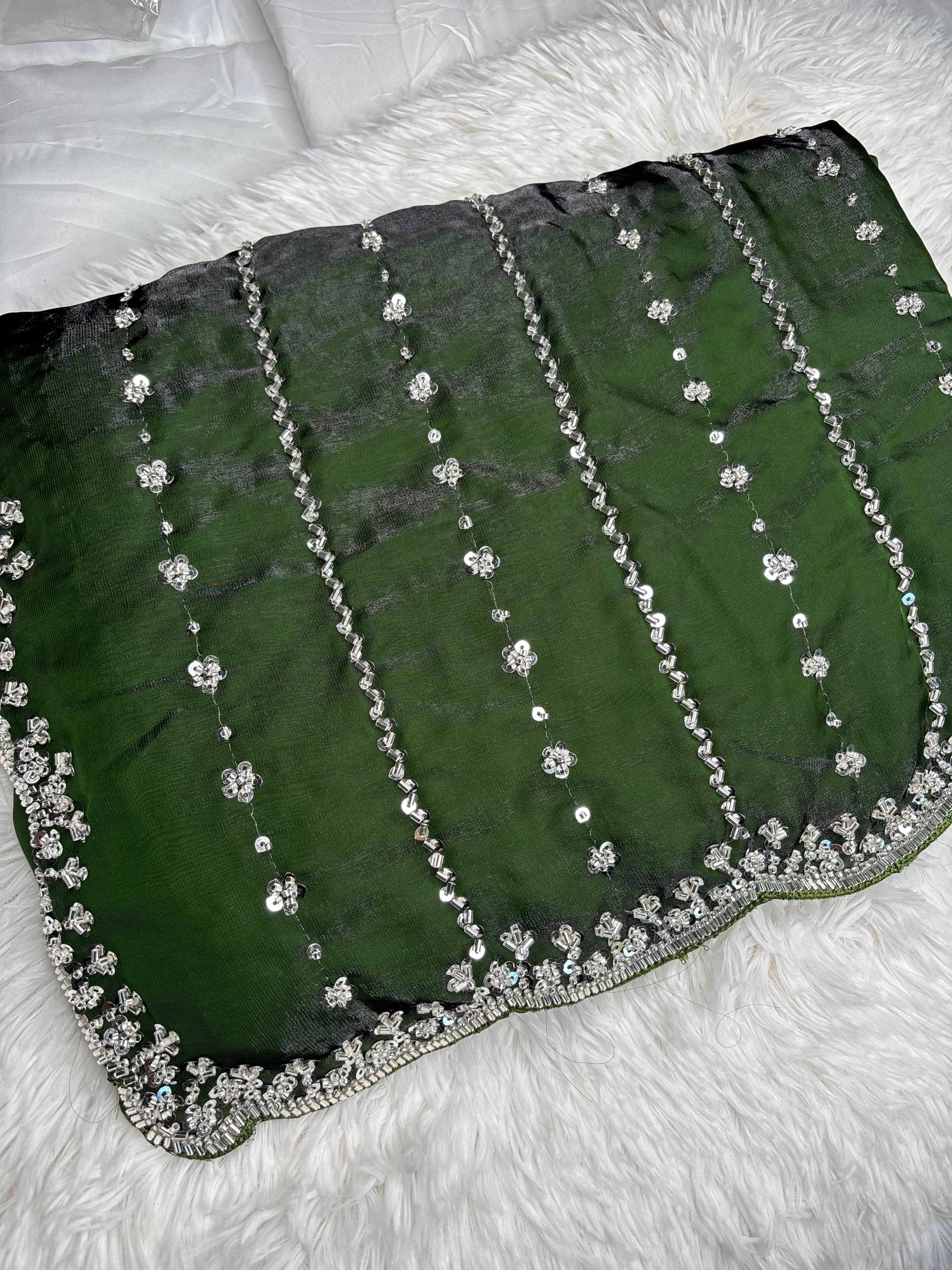 Kaddhana Beads Organza Fendi Silk Saree