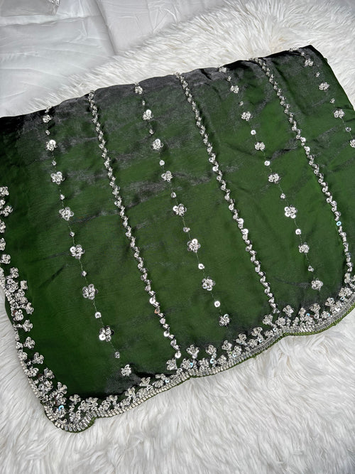 Kaddhana Beads Organza Fendi Silk Saree