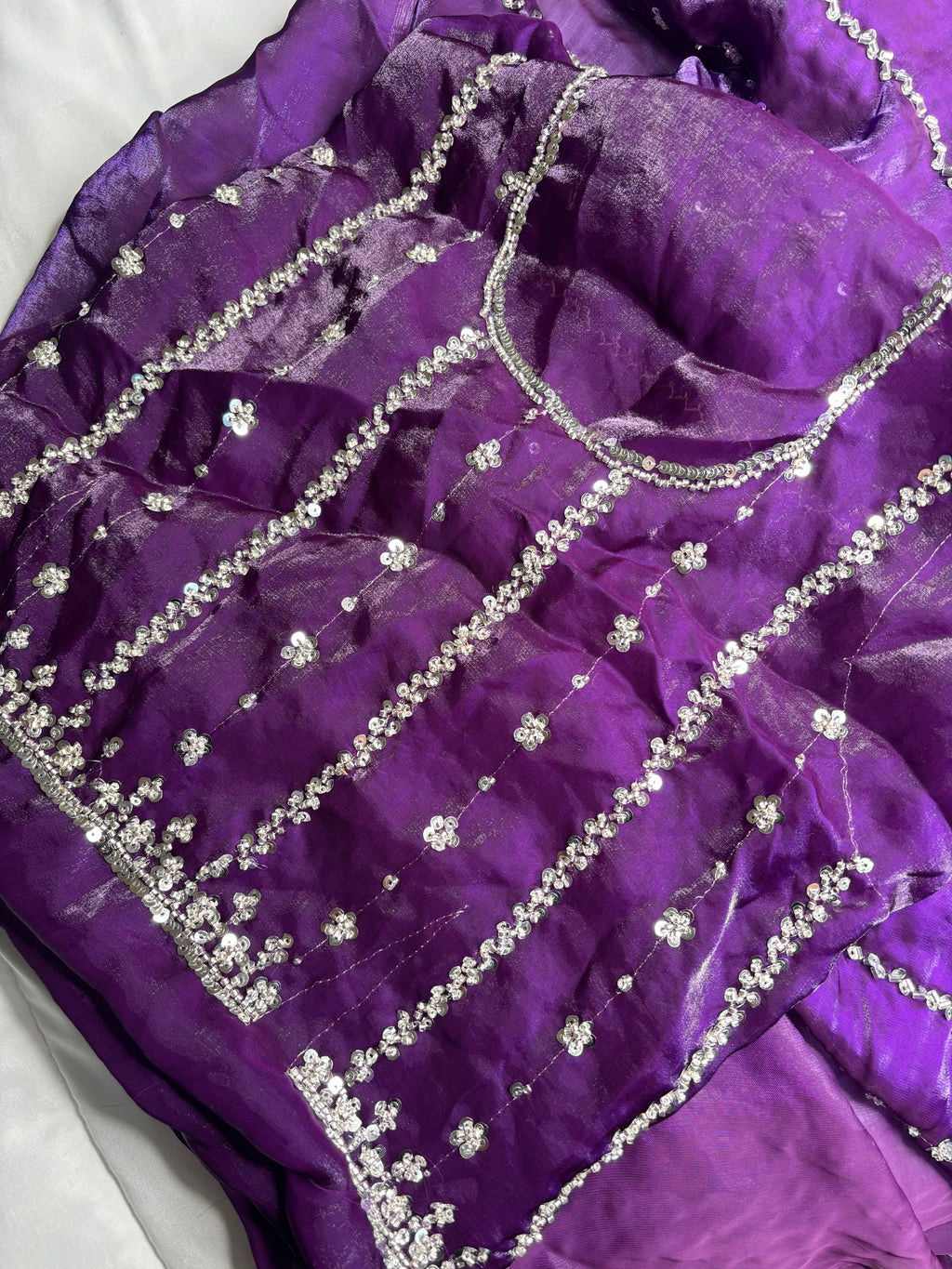 Kaddhana Beads Organza Fendi Silk Saree