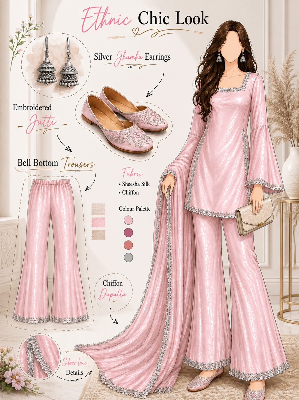 3 pieces Sheesha Silk Kurti Set