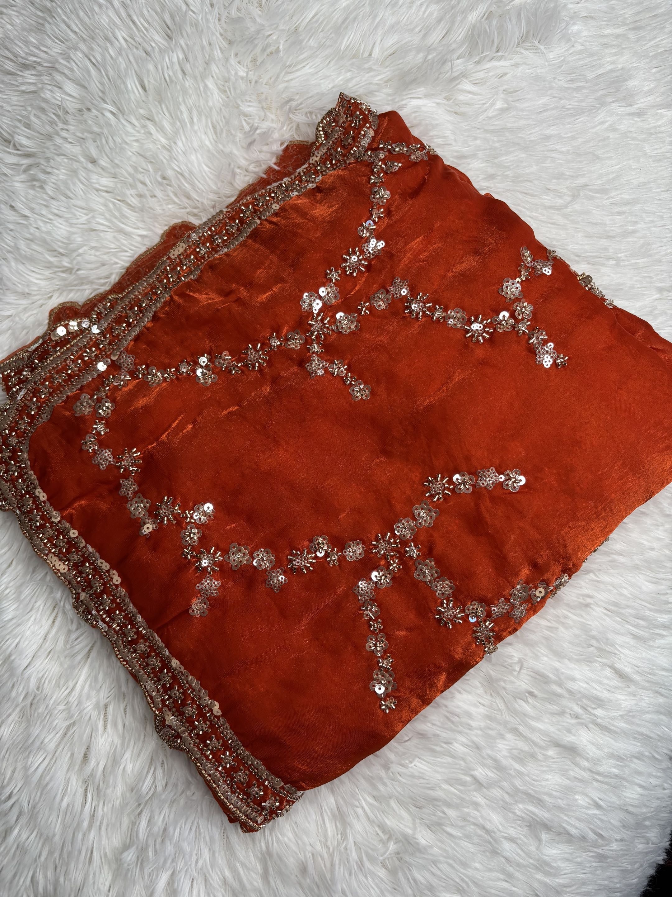Organza Fendi Silk Bridal Gold Sequence Saree