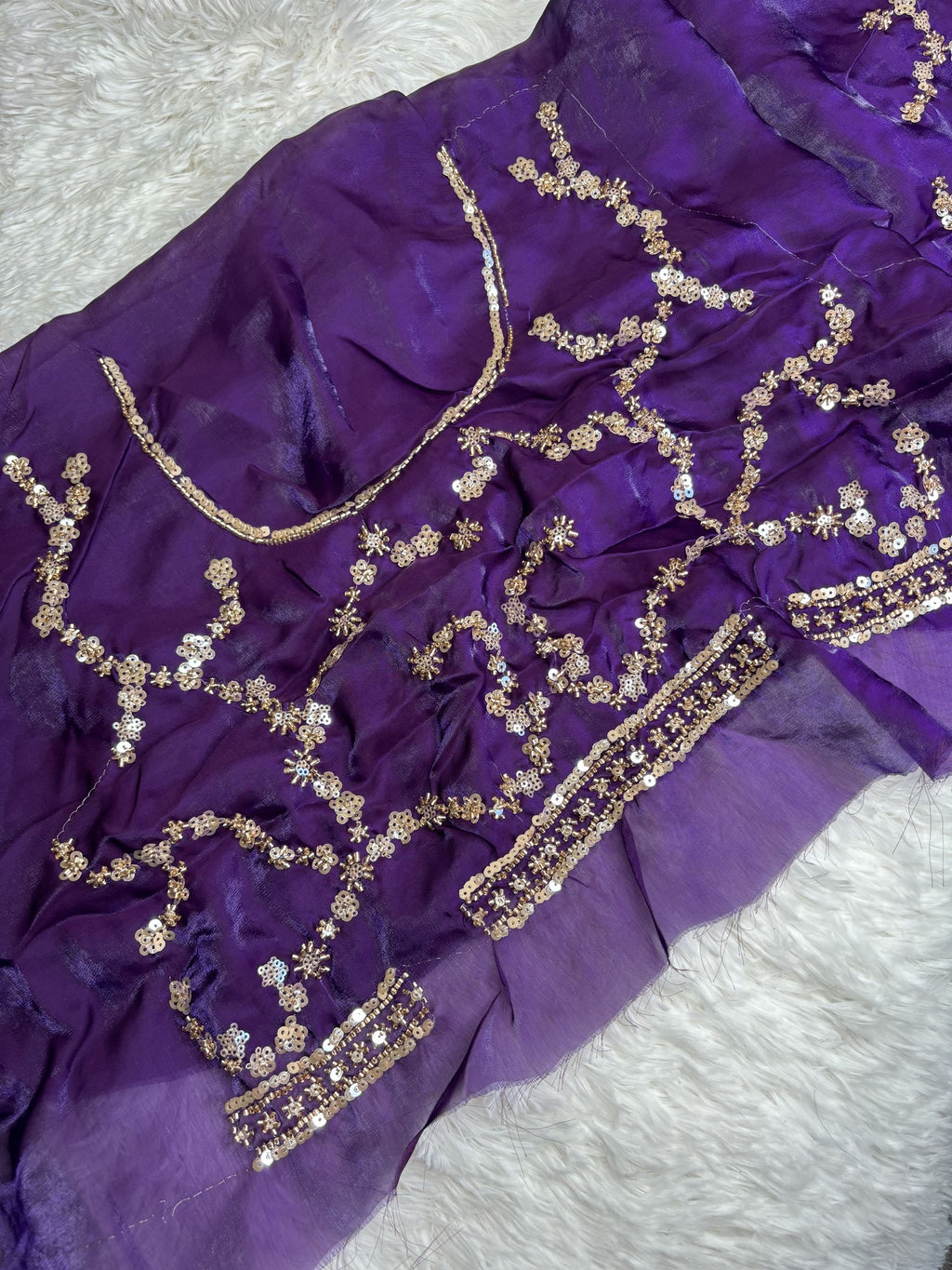 Organza Fendi Silk Bridal Gold Sequence Saree